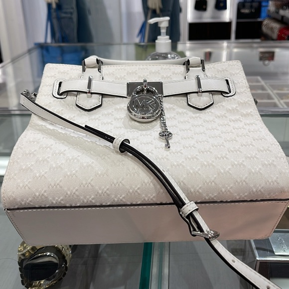 Michael Kors Hamilton Sm Logo Embossed Washed Denim Satchel Cross
Opt White 
NWT - Picture 10 of 16